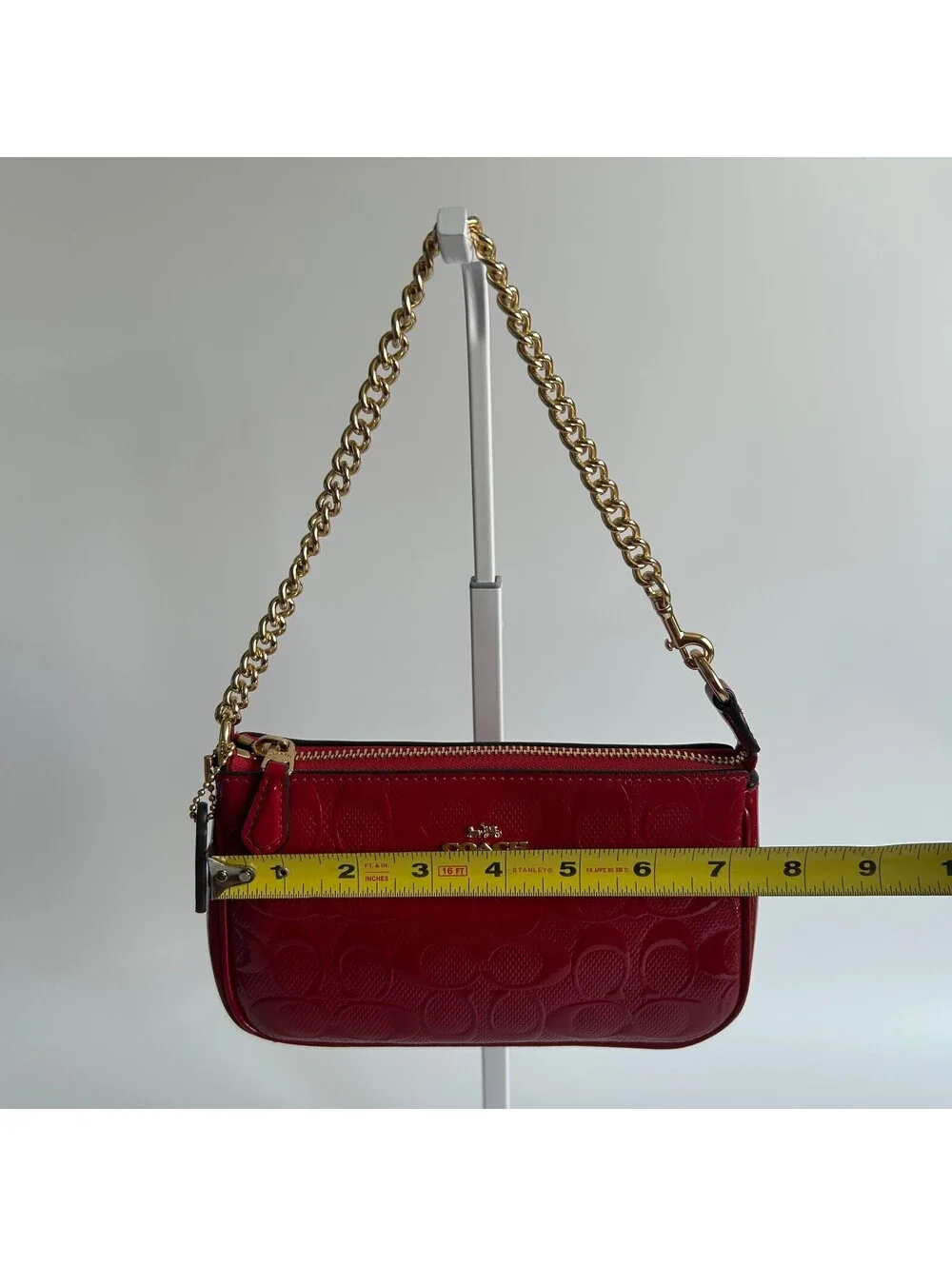 Coach Nolita 19 Red Signature Patent Leather Shoulder Bag Red Gold